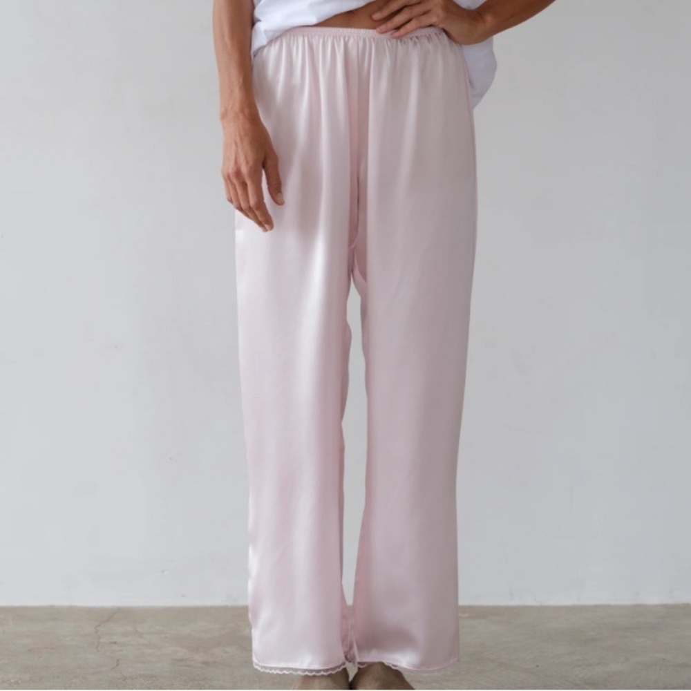 NWT Donni The Silk Lace Simple Pants Pull On Elastic Waist Baggy Ballerina Pink